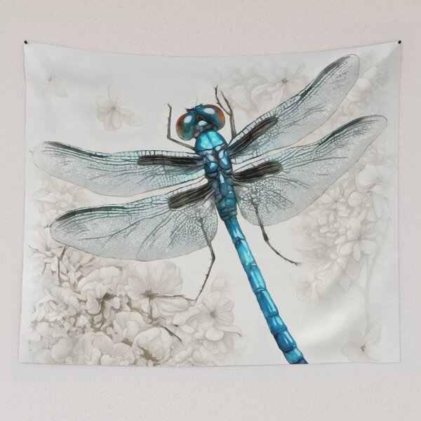 Item preview, Blue Dragonfly On A White Floral Background designed and sold by taiche.