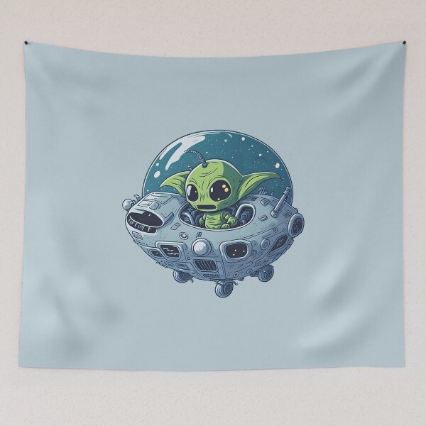 Item preview, Cute alien comes out of his spaceship on Earth designed and sold by davidbomel-Art.