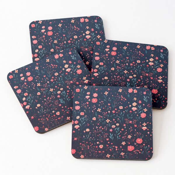 Item preview, Small pink flowers on dark blue, pattern designed and sold by silent-violin.
