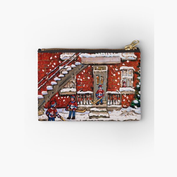 Item preview, VERDUN DUPLEXES IN WINTER SNOWY DAY IN MONTREAL KIDS PLAYING HOCKEY IN THE STREET designed and sold by Carole  Spandau.