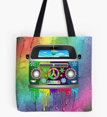 Hippie Van Dripping Rainbow Paint Tote Bag