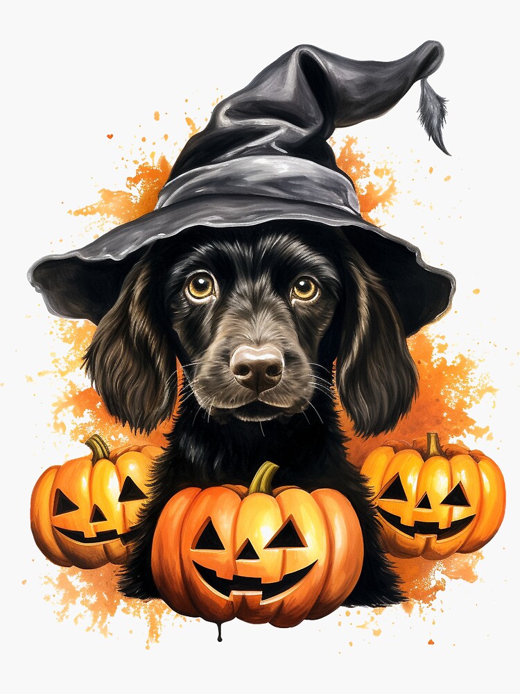 Cute halloween dog with pumpkins and witch hat | Sticker