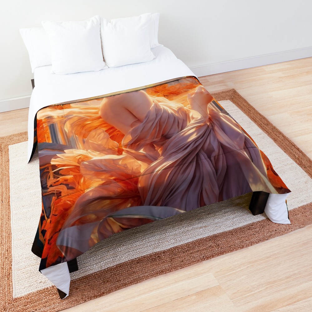 The Beauty Of Dawn Art Nouveau Allegorical Mystical AI Concept Art Portrait by Xzendor7 Decorative Comforter