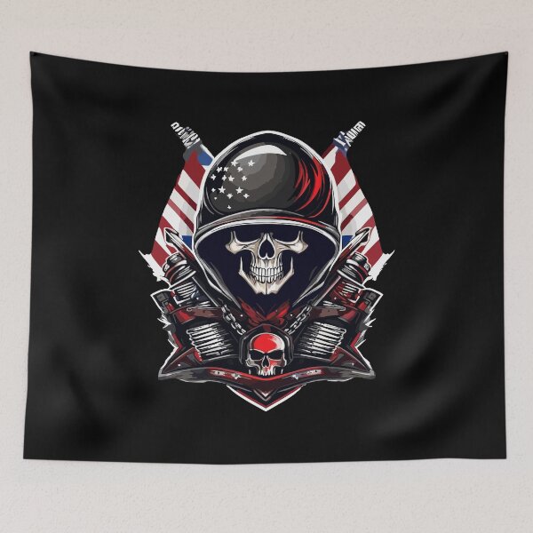 Item preview, American illustration biker skull designed and sold by Grafixfun.