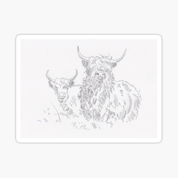 Item preview, Highland Cattle Cows With Horns Drawing designed and sold by MikeJory.