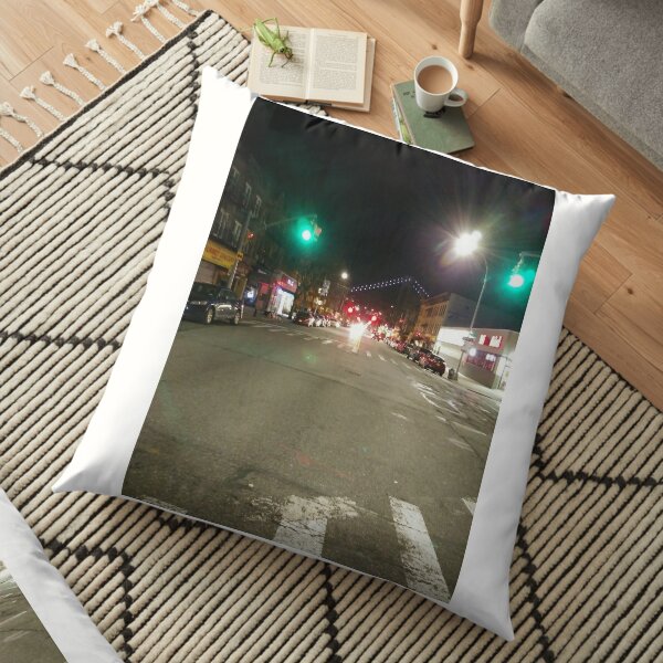 Street light, New York, Manhattan, Brooklyn, New York City, architecture, street, building, tree, car,   Floor Pillow