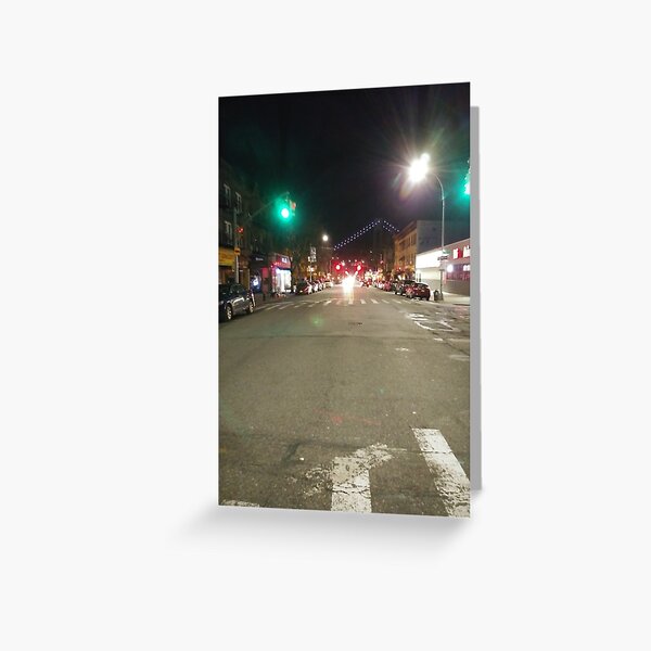 Street light, New York, Manhattan, Brooklyn, New York City, architecture, street, building, tree, car,   Greeting Card