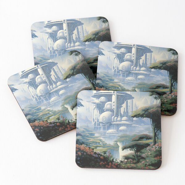 Item preview, Futuristic Landscape of City of the Future and Wild Nature with Flowers designed and sold by Je-we.