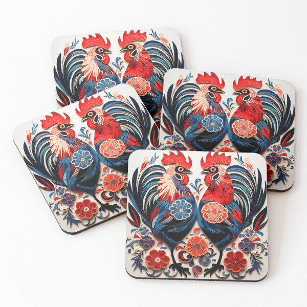 Artikelvorschau, Dala style roosters and flowers entworfen und verkauft von Kristylynn757.
