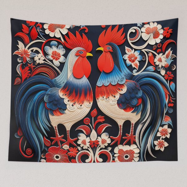 Item preview, Dala style roosters with flowers designed and sold by Kristylynn757.