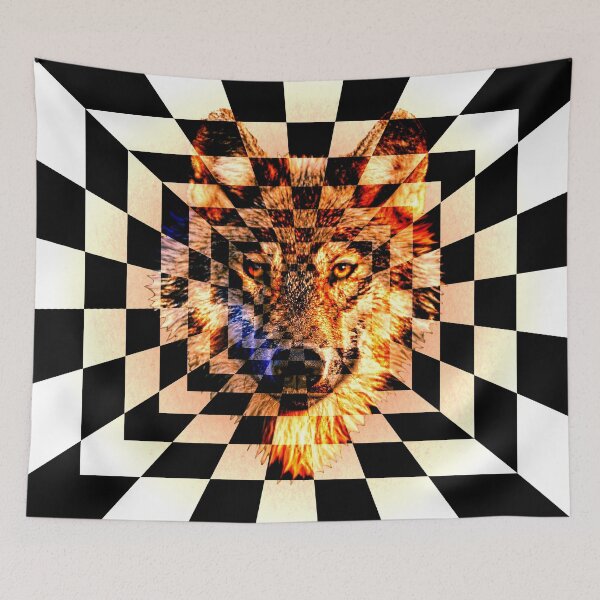 Item preview, Wolf's face on black and white squares extending inwards designed and sold by Bigrow.