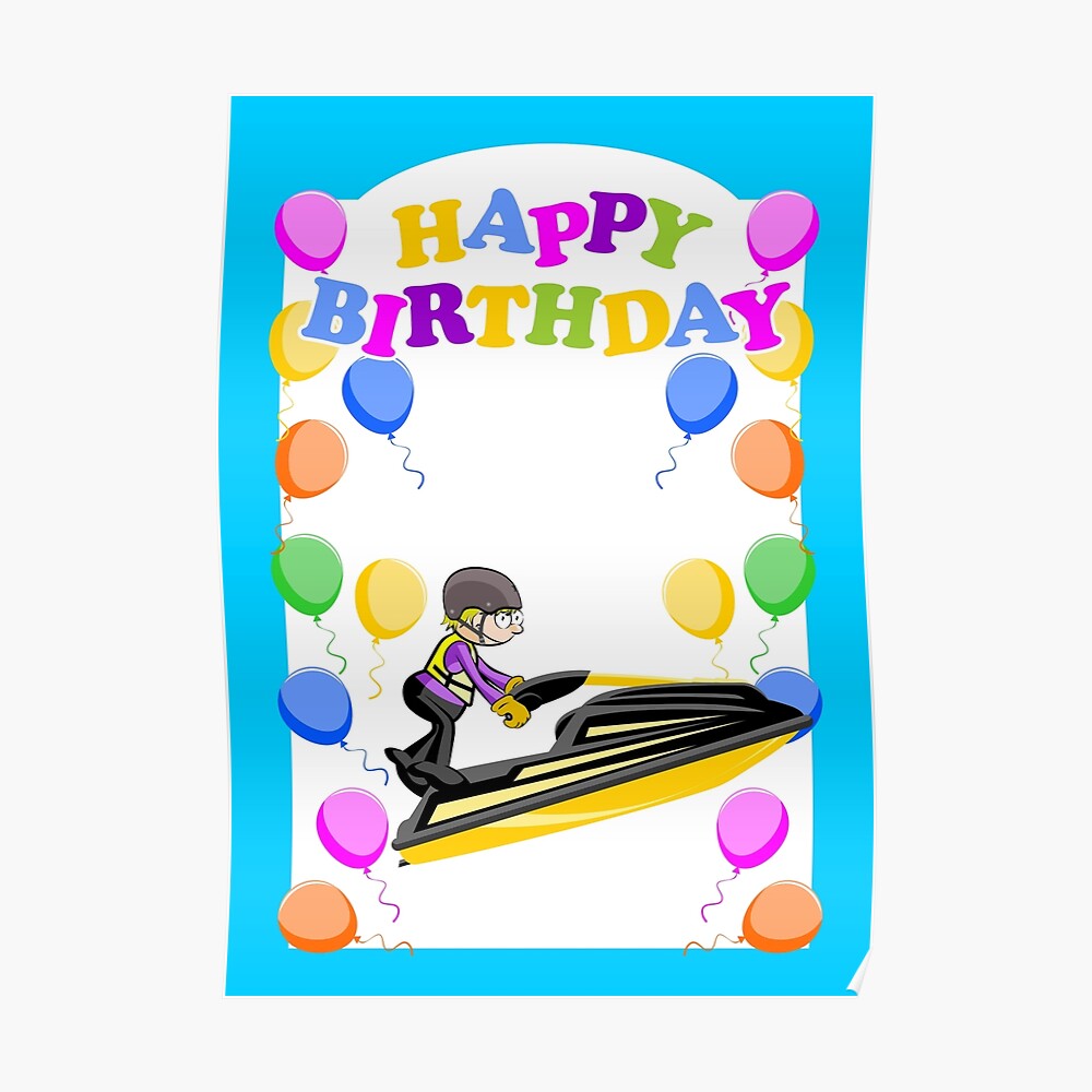 Happy Birthday Jet Ski Champion Greeting Card By Megasitiodesign Redbubble