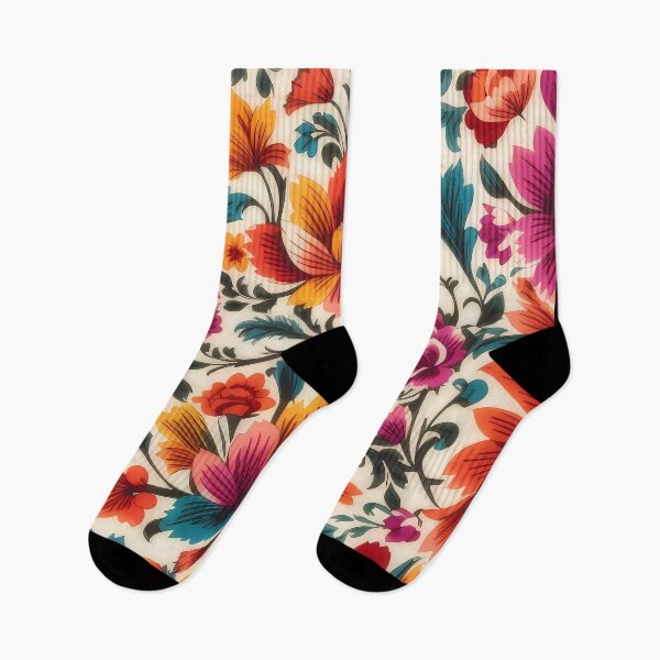 Artikelvorschau, Blumenmuster mit weißem Hintergrund im traditionellen mexikanischen Stil entworfen und verkauft von Omarupattern51.