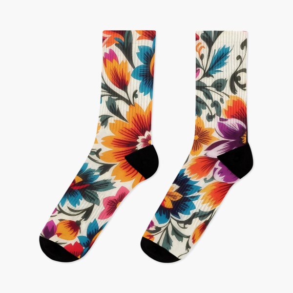 Artikelvorschau, Blumen mit weißem Hintergrund im traditionellen mexikanischen Stil entworfen und verkauft von Omarupattern51.