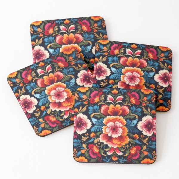 Item preview, Symmetrical flowers with dark background traditional Mexican style designed and sold by Omarupattern51.