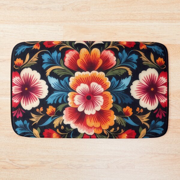 Item preview, Symmetrical flowers with dark background traditional Mexican style designed and sold by Omarupattern51.