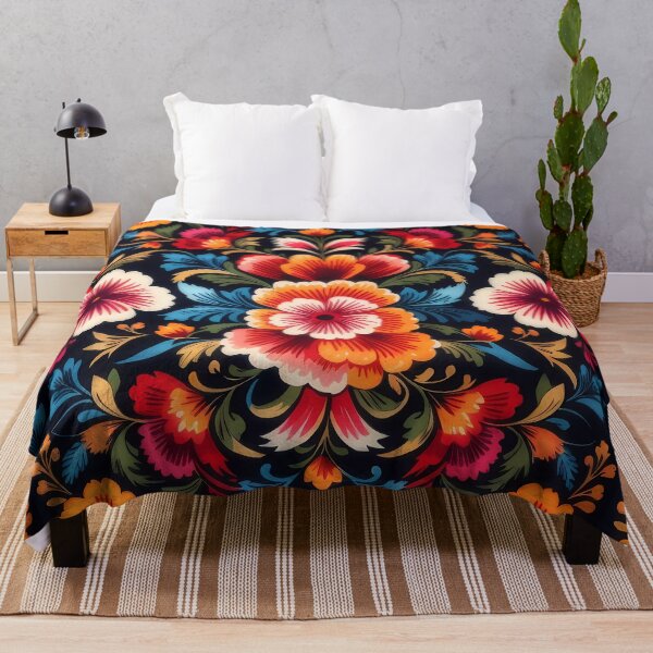 Item preview, Symmetrical flowers with dark background traditional Mexican style designed and sold by Omarupattern51.