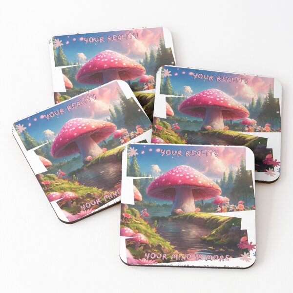 Item preview, Magic Mushroom Inspirational Manifestaion Quote Kawaii Pink Mushroom Fantasy Lake designed and sold by Necrotic Ice.