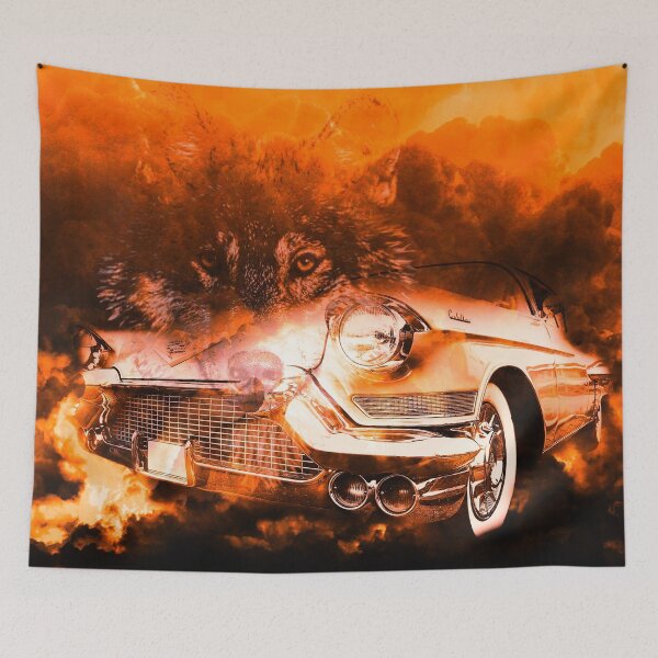 Item preview, A wolf's face emerges from the old car coming out of the smoke designed and sold by Bigrow.