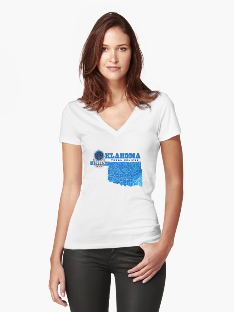 Thumbnail 1 of 3, Fitted V-Neck T-Shirt, Oklahoma 2024 Total Eclipse designed and sold by Eclipse2024.