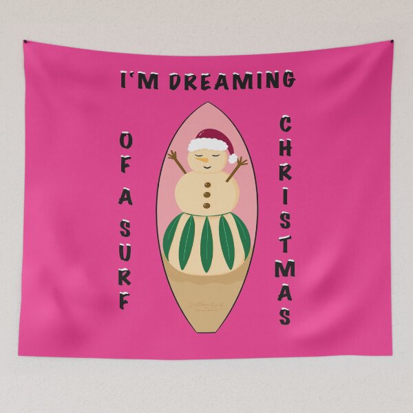 Item preview, X-MAS Hula Sandman on a Surfboard dreaming of a surf Christmas on Pink designed and sold by Sichtbarekunst.