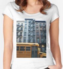 Architecture, New York, Manhattan, Brooklyn, New York City, architecture, street, building, tree, car,   Women's Fitted Scoop T-Shirt