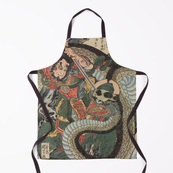 Item preview, Samurai Warrior Fighting Python - Vintage Japanese Ukiyo-e Woodblock designed and sold by VintageSpaceArt.