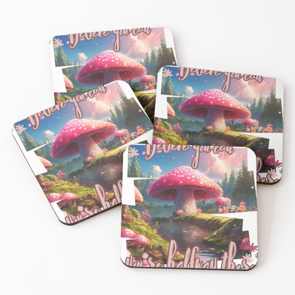 Item preview, Magic Mushroom Inspirational Manifestaion Quote Kawaii Pink Mushroom Fantasy Lake designed and sold by Necrotic Ice.