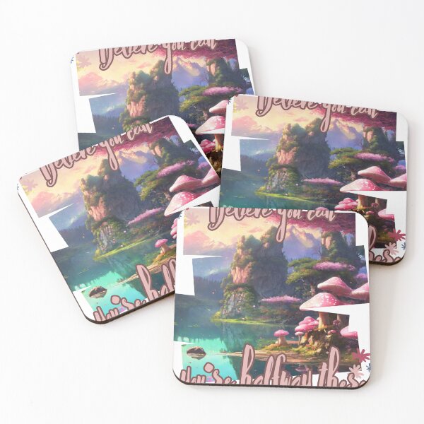 Item preview, Magic Mushroom Inspirational Manifestaion Quote Kawaii Pink Mushroom Fantasy Lake designed and sold by Necrotic Ice.