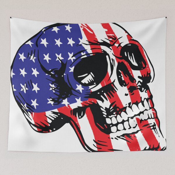 Item preview, American flag skull graphic design print designed and sold by dcrc.