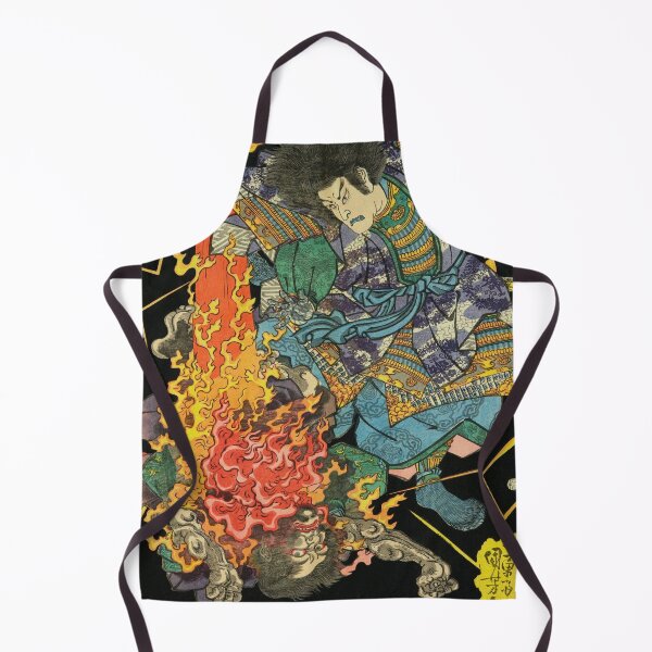 Item preview, Samurai Fighting Demon - Vintage Japanese Ukiyo-e Woodblock Print designed and sold by VintageSpaceArt.