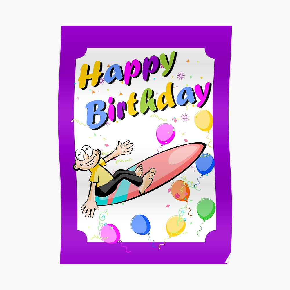 Carte De Vœux Joyeux Anniversaire Surfeur Courageux Par Megasitiodesign Redbubble