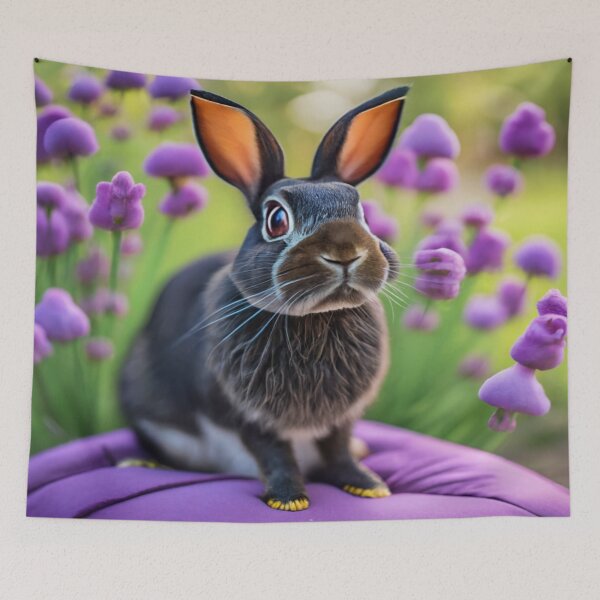 Item preview, Rabbit in field of purple flowers designed and sold by ReplyGirl.
