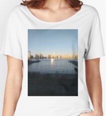 skyline, Jersey City, New York, Manhattan, Brooklyn, New York City, architecture, street, building, tree, car,   Women's Relaxed Fit T-Shirt