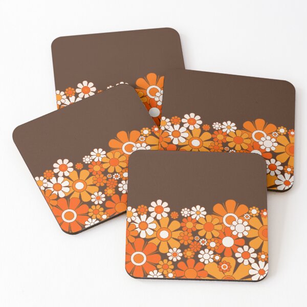 Item preview, Retro Garden Flower Cuff Vintage 60s 70s Pattern in 1970s Dark Brown and Orange designed and sold by kierkegaard.