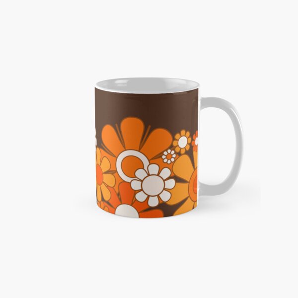 Aperçu de l'œuvre Manchette de fleur de jardin rétro motif vintage des années 60 et 70 en marron foncé et orange des années 1970 créée et vendue par kierkegaard.