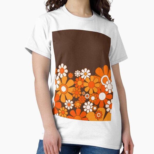 Item preview, Retro Garden Flower Cuff Vintage 60s 70s Pattern in 1970s Dark Brown and Orange designed and sold by kierkegaard.