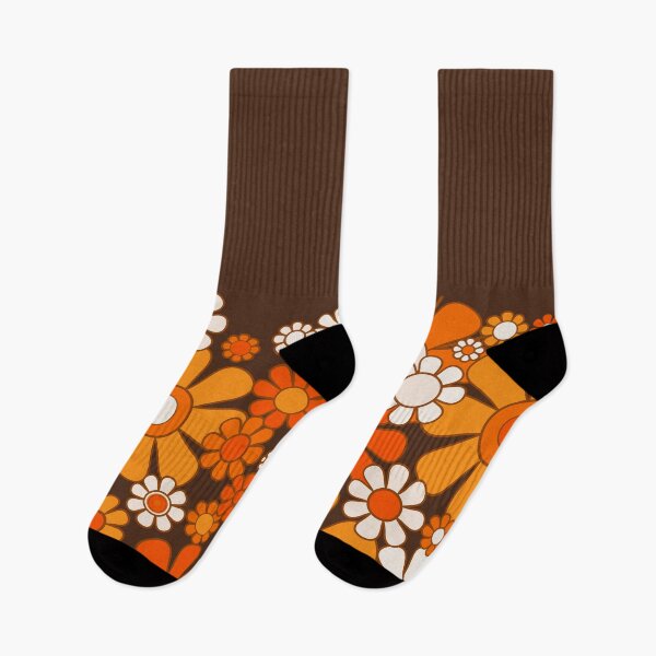 Item preview, Retro Garden Flower Cuff Vintage 60s 70s Pattern in 1970s Dark Brown and Orange designed and sold by kierkegaard.