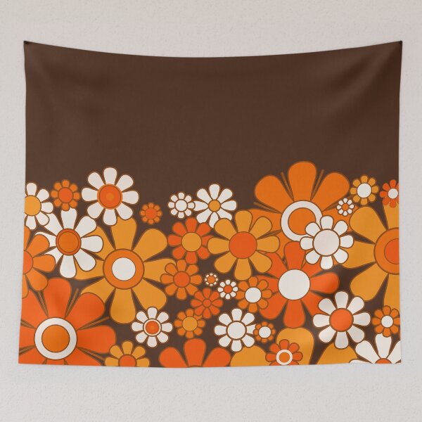 Item preview, Retro Garden Flower Cuff Vintage 60s 70s Pattern in 1970s Dark Brown and Orange designed and sold by kierkegaard.