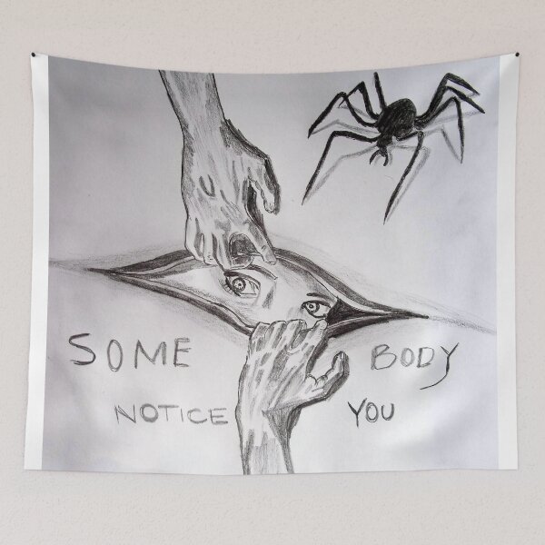 Item preview, Somebody watching you, Girl's face horror pencil sketch designed and sold by MubaraksArt.