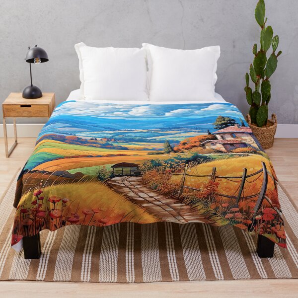 Item preview, Flower fields, red poppies, golden wheat, little house landscape designed and sold by iguananick.