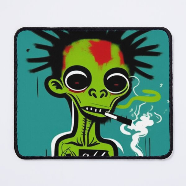 Item preview, NFT Funny Cartoon Green Alien Smoking Weed Art designed and sold by itzbart.
