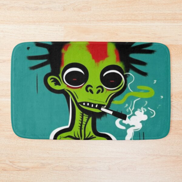 Item preview, NFT Funny Cartoon Green Alien Smoking Weed Art designed and sold by itzbart.