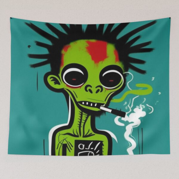 Item preview, NFT Funny Cartoon Green Alien Smoking Weed Art designed and sold by itzbart.