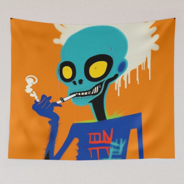 Item preview, NFT Funny Blue Cartoon Alien Smoking Art III designed and sold by itzbart.