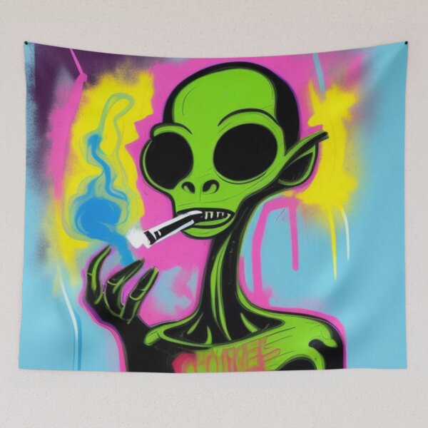 Item preview, NFT Funny Cartoon Alien Smoking Purple Art designed and sold by itzbart.