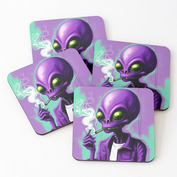 Item preview, NFT Funny Cartoon Alien Smoking Weed Art designed and sold by itzbart.