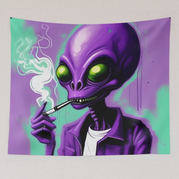 Item preview, NFT Funny Cartoon Alien Smoking Weed Art designed and sold by itzbart.