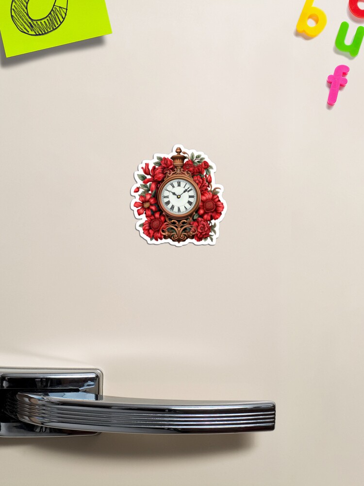 Magnet for Sale mit Rote Aquarellblumen und antike Uhr von Vintra