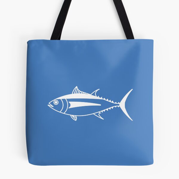 Item preview, Cute Albacore Tuna Fish in White on Aegean Blue designed and sold by fruttidimare.